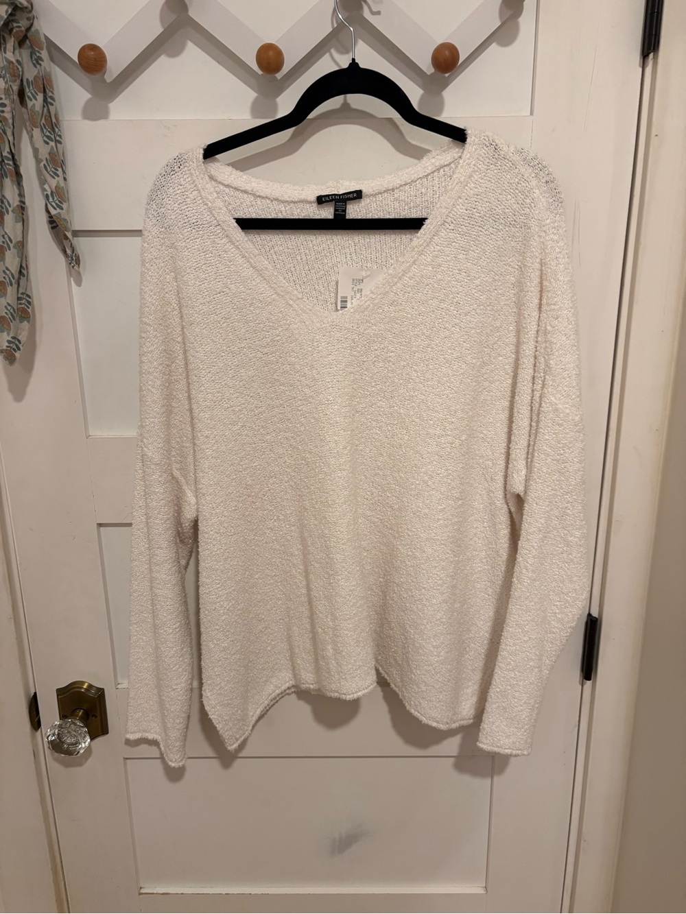 Eileen Fisher White V-Neck Relaxed Knit Sweater